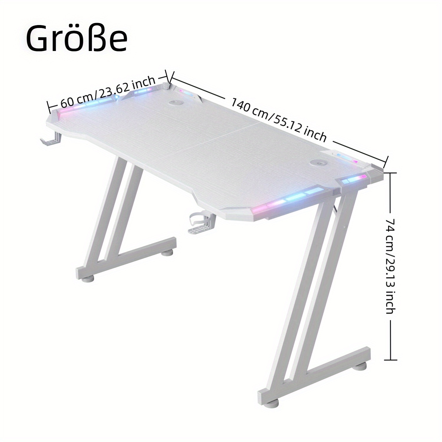Gaming Desks In Sizes 120, 140, And 160 Cm Featuring Led Lights, An , A Computer Desk With A Cup Holder And Headset Hook, Perfect For . Easy To Assemble And In White