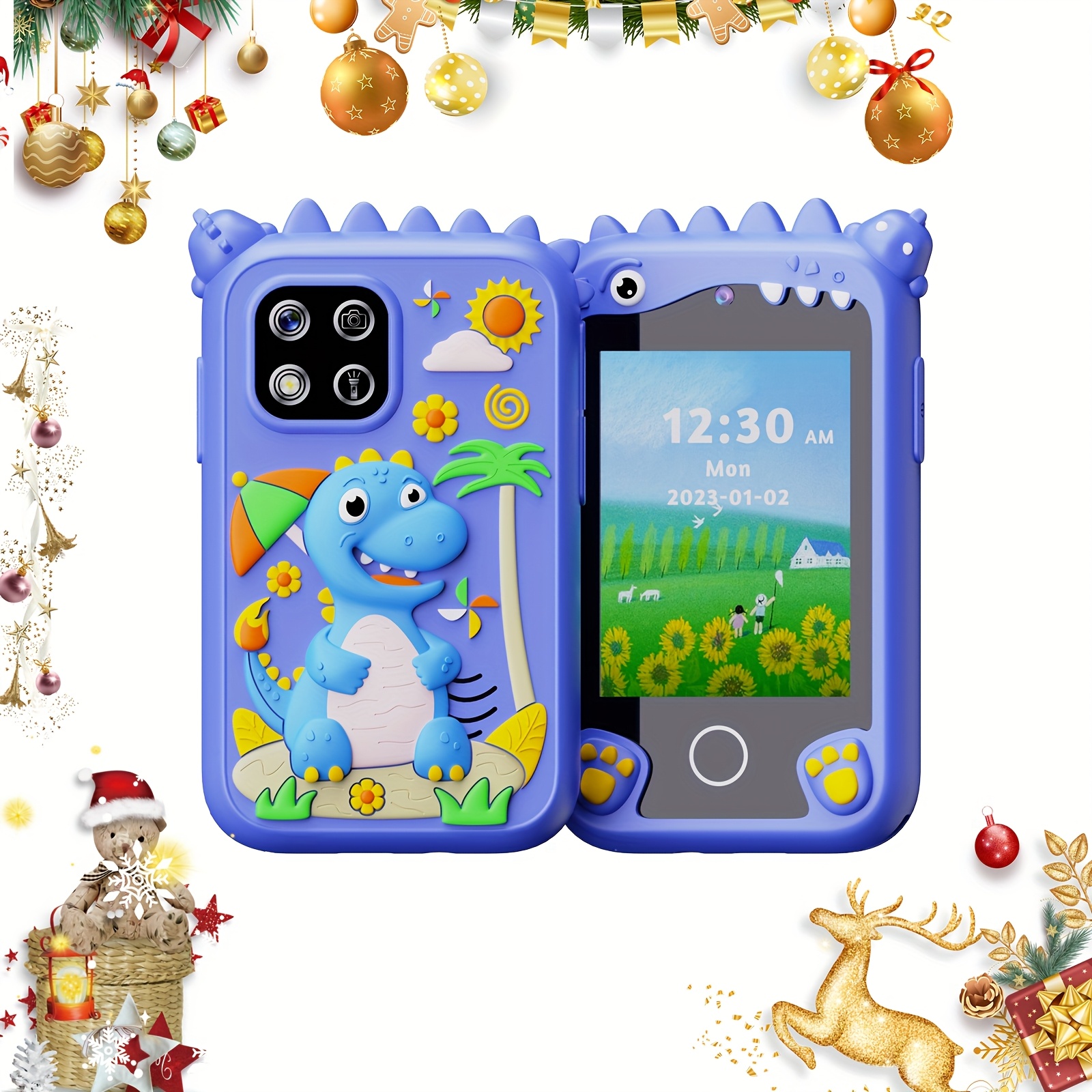 TEMU Smart Phone Toys, Touchscreen Hd Dual Camera Cell Phone For, Birthday Gifts Dinosaur Play Phone For Boys 3, Travel Toy With 8gb Sd Card Halloween Christmas Gift