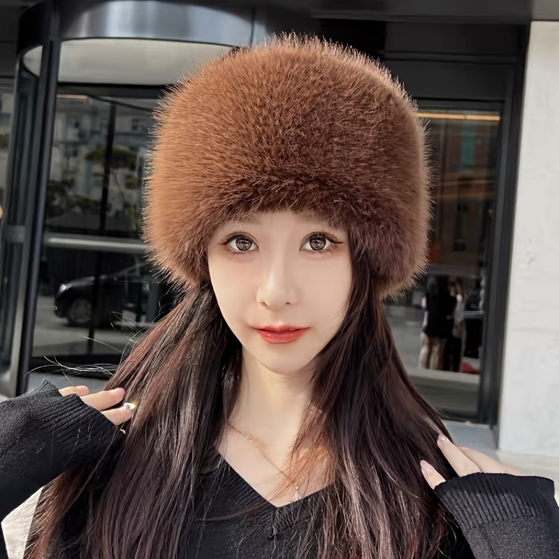 TEMU Collection Chapeau de Pêcheur Épais d'Hiver en Fausse Fourrure de Renard, Chapeau d'Hiver Chaud avec d'Oreille, Bonnet Tendance pour Femmes