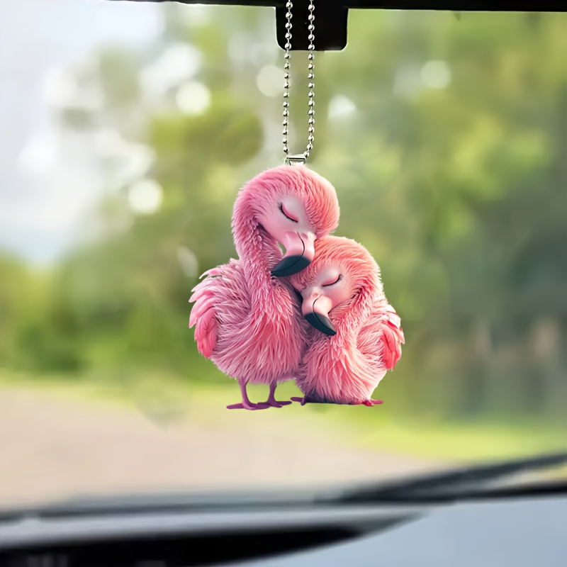 

Flamingo Car Hanging Ornament, Acrylic Keychain Charm, 2d Design For Vehicle Interior Decor And Accessory.