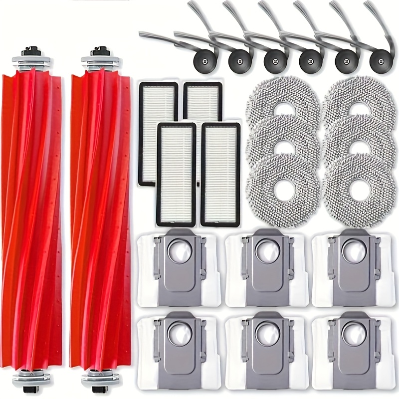 Image of 24pcs Replacement Parts Compatible With Qv 35a/ Qv35s/ Qr 598/ Qr 798 Robot Vacuum Cleaner, Replacement Parts 2 Main Brush,4 Filters,6 Side Brush,6 Mop Cloth,6 Dust Bag