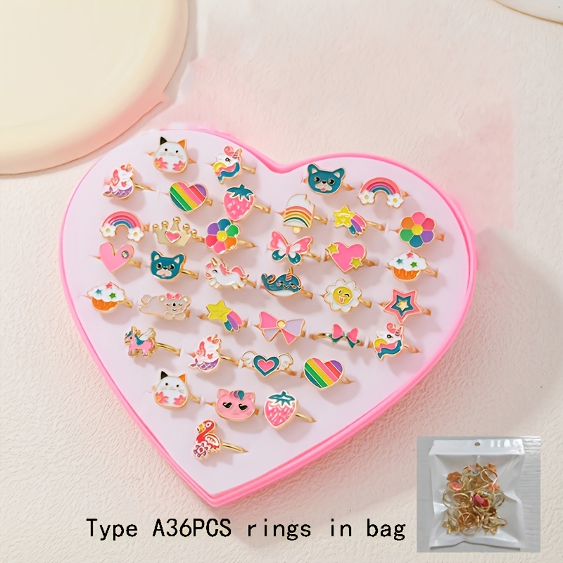 Image of New Upgraded Ring Set, And Adorable Colorful Creatures, Sweetheart Cartoon, Fairy Tale Colored Ring Set, 13pcs Pouch Pack And 36pcs Pouch Pack