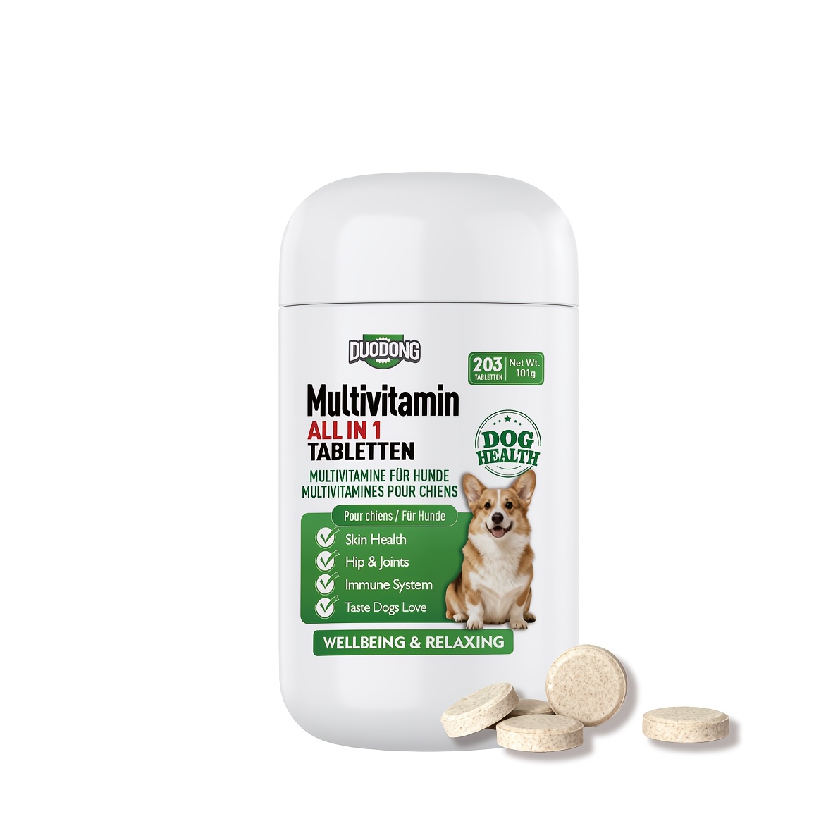 TEMU Multivitamin Dog Supplement, Probiotics, Fish Oil, Dog Supplements & Vitamins, Vitamins For Light Beige And Coat, 203 Tablets