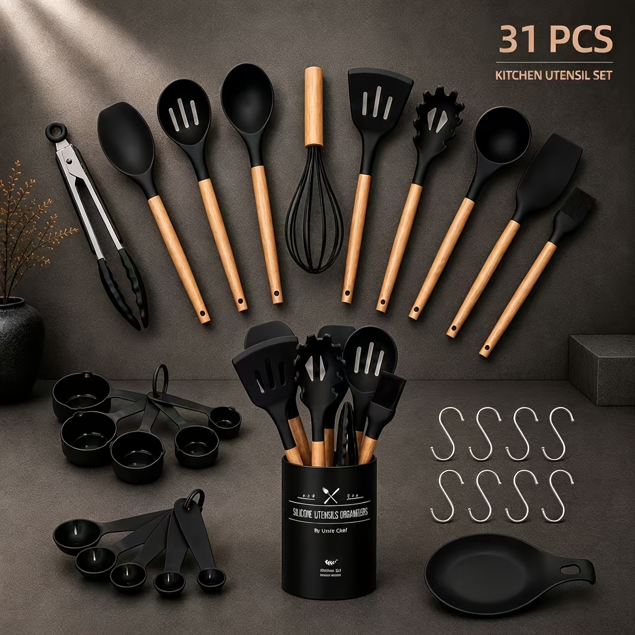 TEMU 31pcs Silicone Kitchen Cooking Utensil Set, -one Kitchen Gadgets, High Heat Resistant, Non-scratch & Cookware Friendly, Dishwasher Safe, Home