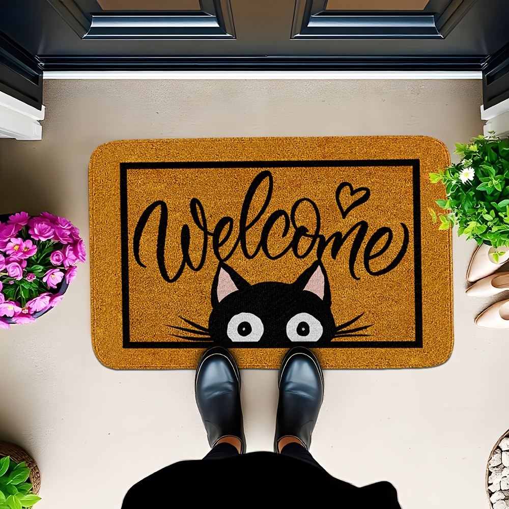 

1pc Welcome Doormat, Machine Washable, Rectangle, Stain & Water-resistant, Non-slip Knit Polyester Mat With Pvc Backing, Easy Clean Entrance Rug