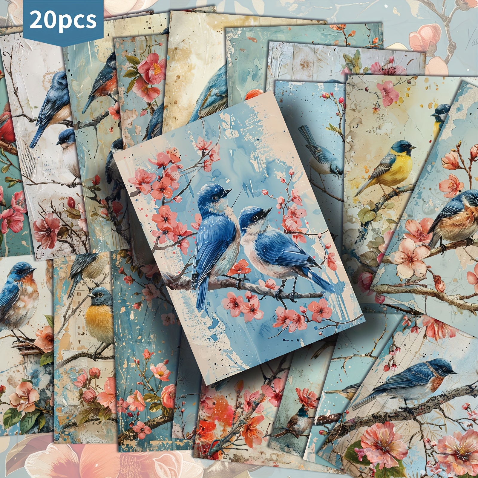 TEMU Set Of 20 Vintage Blue Bird Postcards - 4x6 Inches, Featuring Classic Pinup Art, Perfect For Junk Journals, Scrapbooking, And Crafting