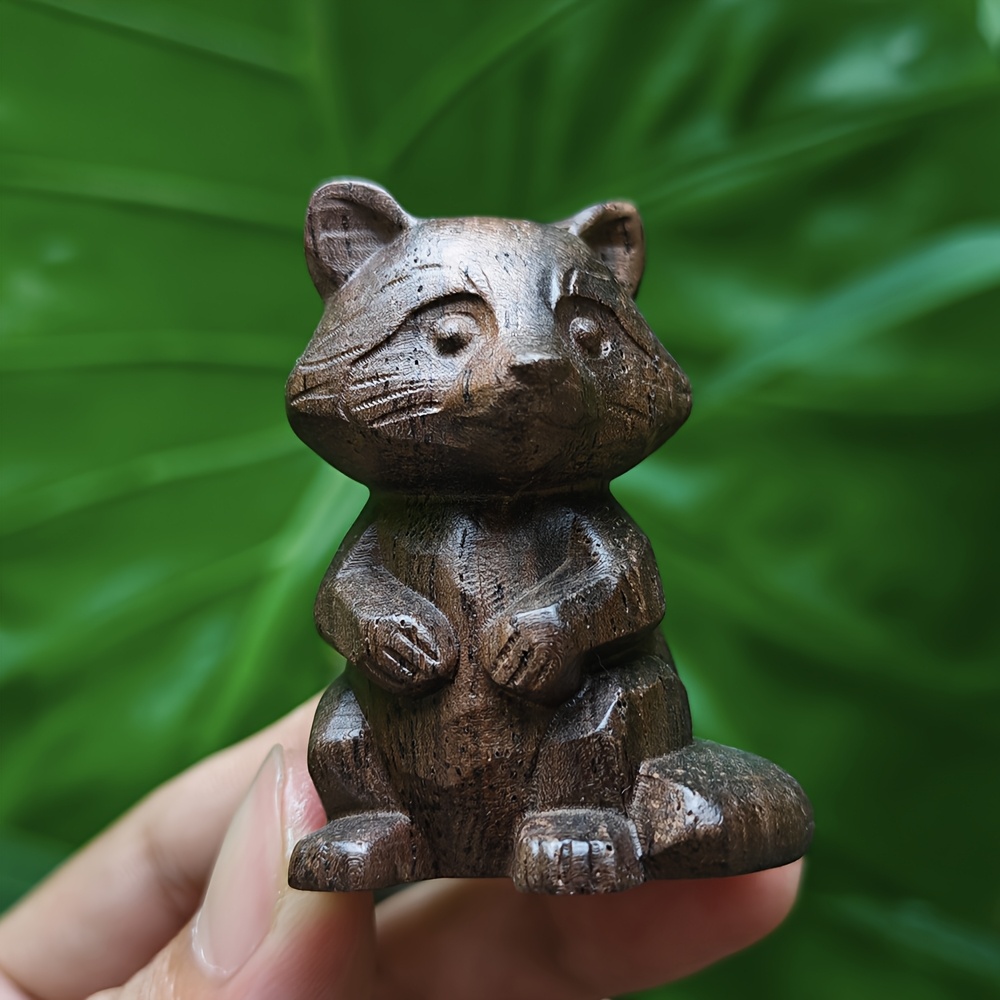 TEMU Ornement de petite sculpture de raton laveur en bois sculpté à de 1,8 pouce, style naturel, thème animalier adapté aux décorations intérieures,