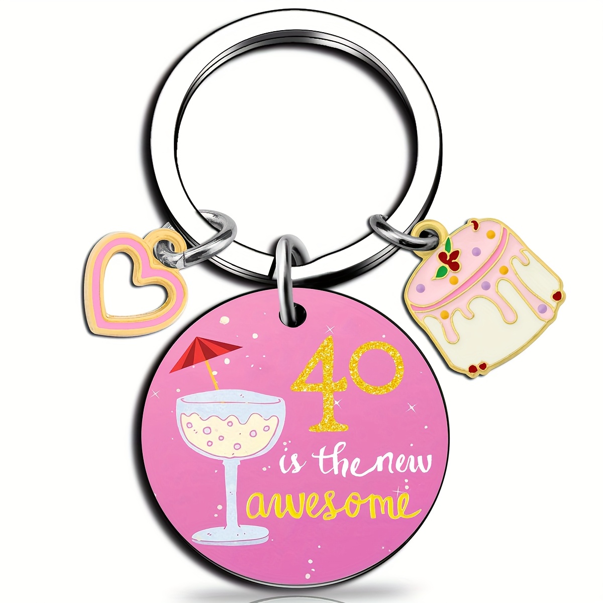 1pc Color-printed Stainless Steel Round Plate Is Awesome 40th Birthday Gift Keychain, A Gift For The 40th Birthday