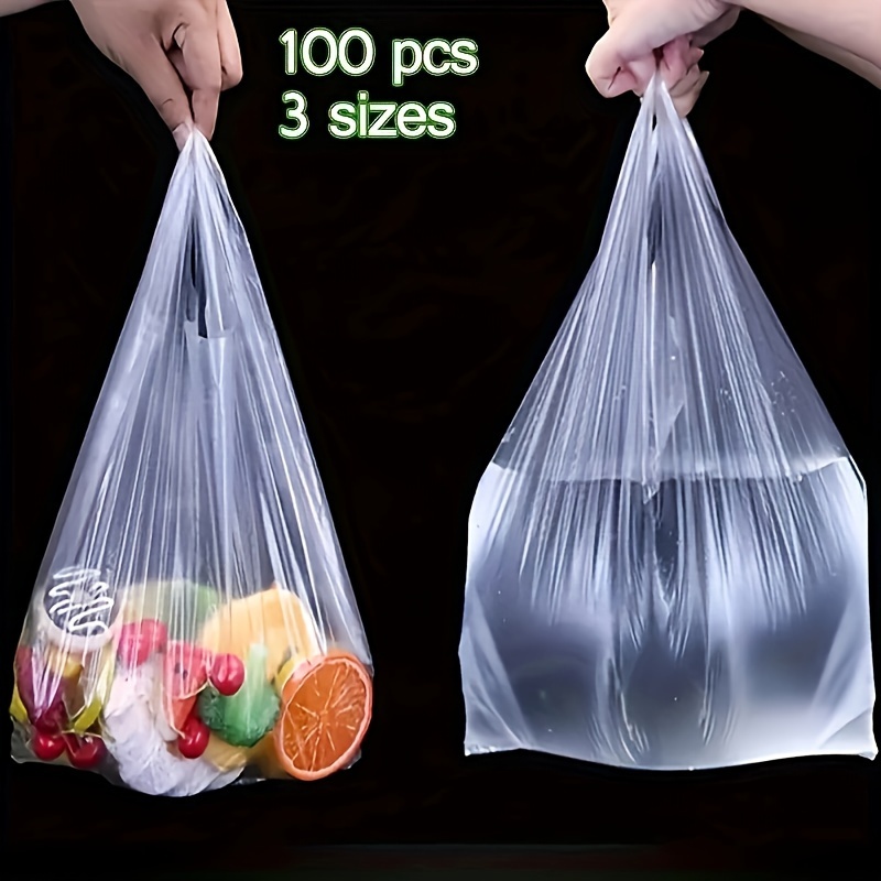 100 szt. plastikowe torebki opakowaniowe, białe przezroczyste torebki plastikowe, torebki na zakupy do supermarketu, 3 rozmiary torebek plastikowych, jednorazowe torebki plastikowe