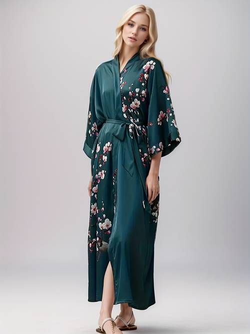 womens fashion printed casual sexy 3 4 sleeve maternity nightgown dress with floral print robe sleepwear
