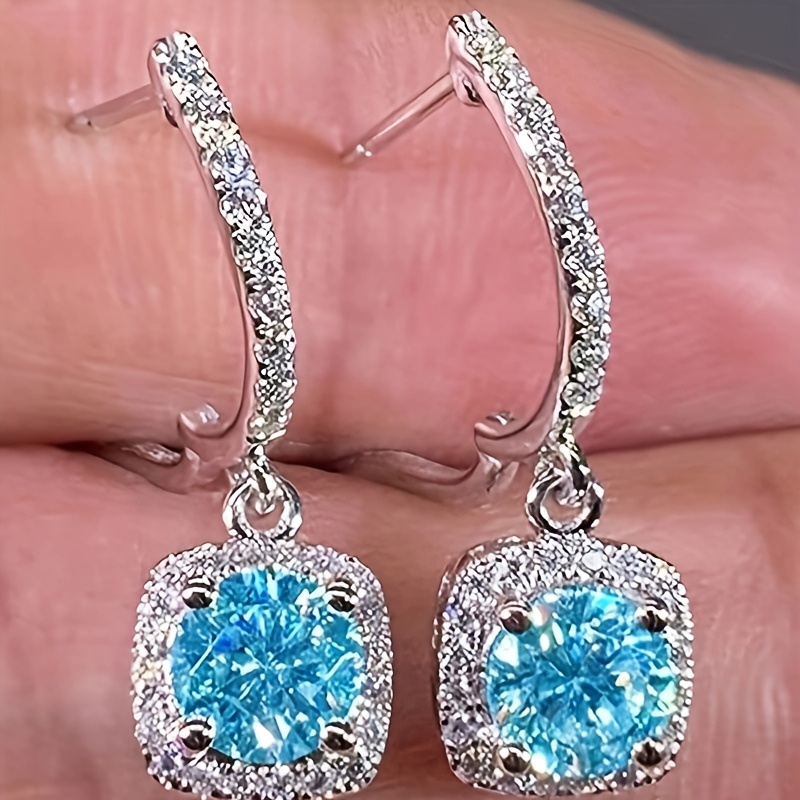 Square Zirconia Inlaid Earrings for Daily Wear