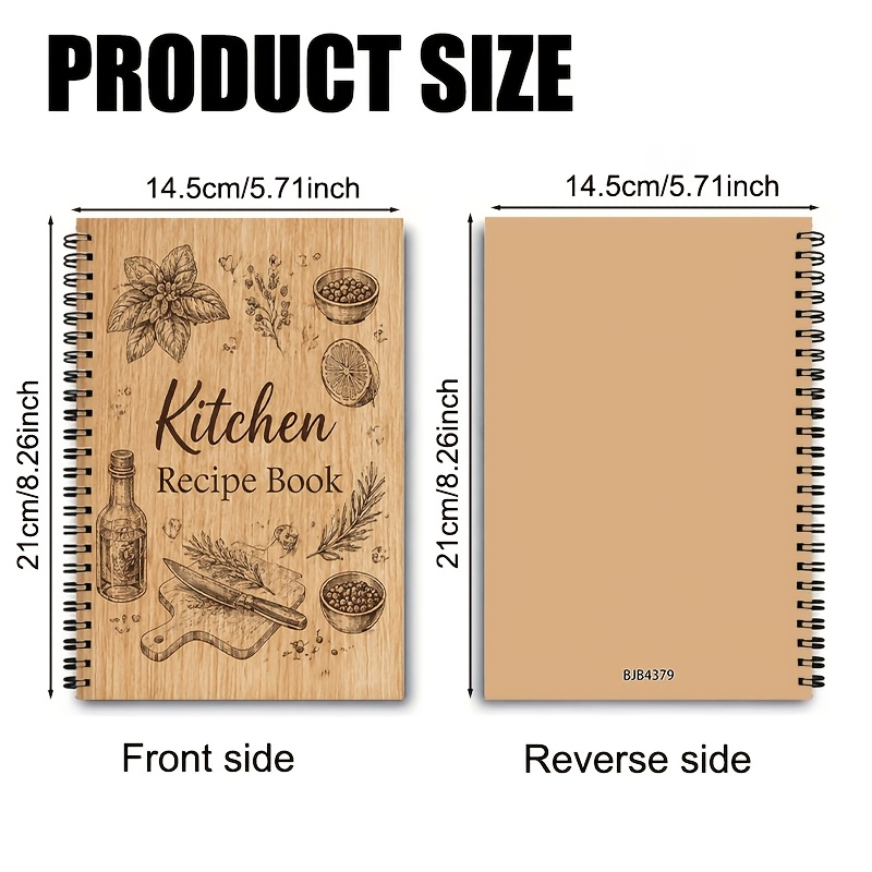 TEMU Wood Grain Hand-painted Recipe Spiral Notebook, 60 Pages Lined, For Baking Enthusiasts, Home Cooks, Food , Recipe Recording, Cooking Notes, Gift
