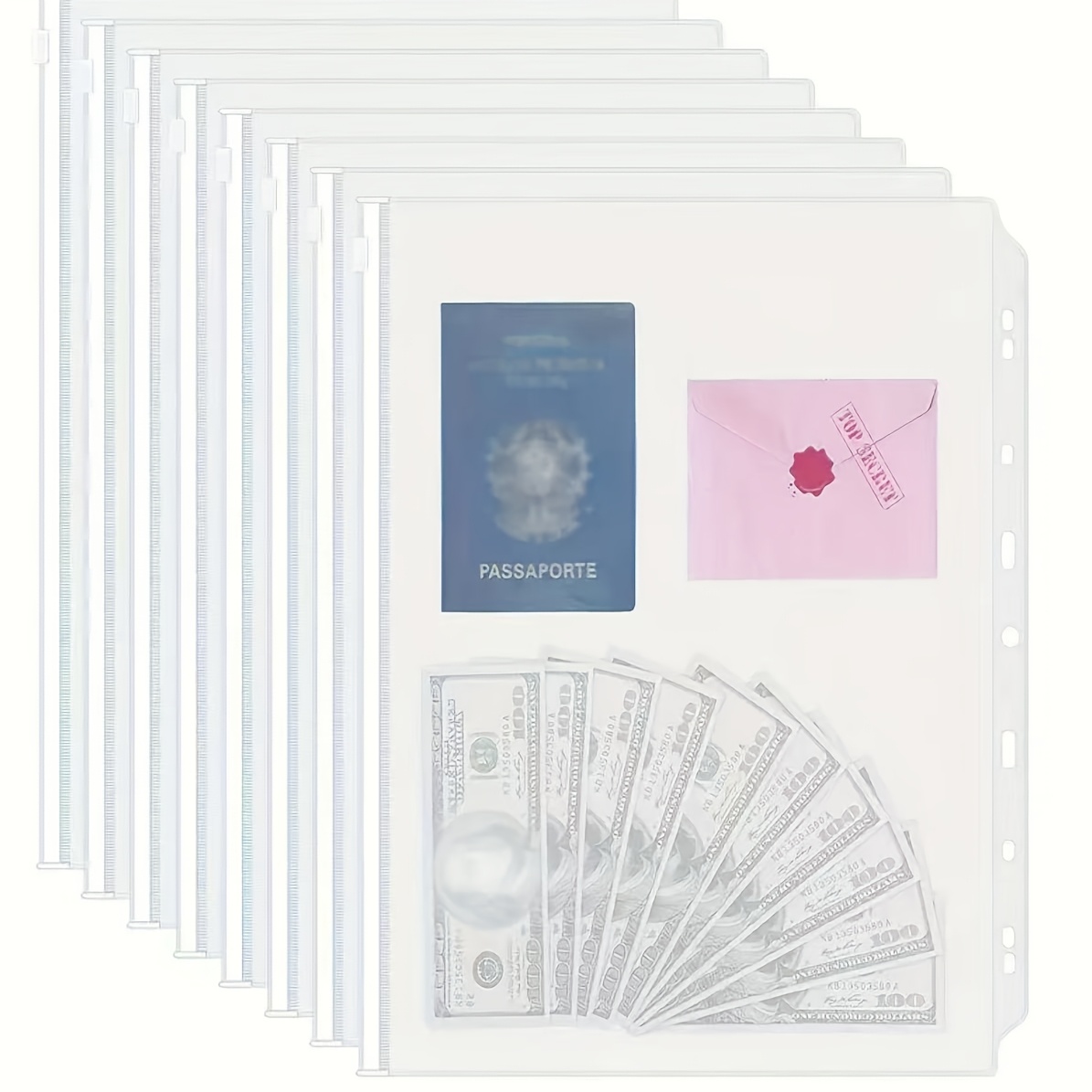 E-shop 10 Stück Letter-Größe Binder- | 9-Ring Binder Reißverschluss-Tasche PVC Dokumentenorganizer, 9-Loch Loseblatt-Ordner, Aktenhüllen,