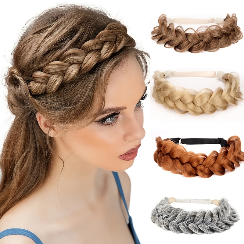 

Chic Adjustable Braided Hair Band, Women's Straight Hair Accessory, Hair Wig For Daily Use