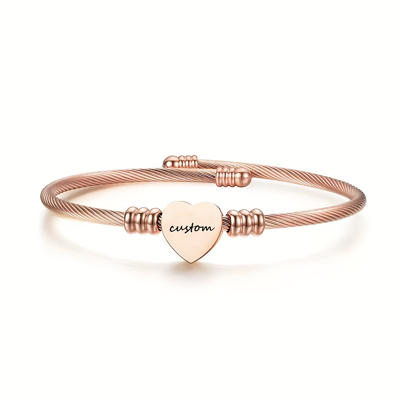 TEMU Customize 1pc Stainless -shaped Open Bracelet With Laser-engraved Name And Message. In Multiple Colors. A Fashionable Gift For Presenting.