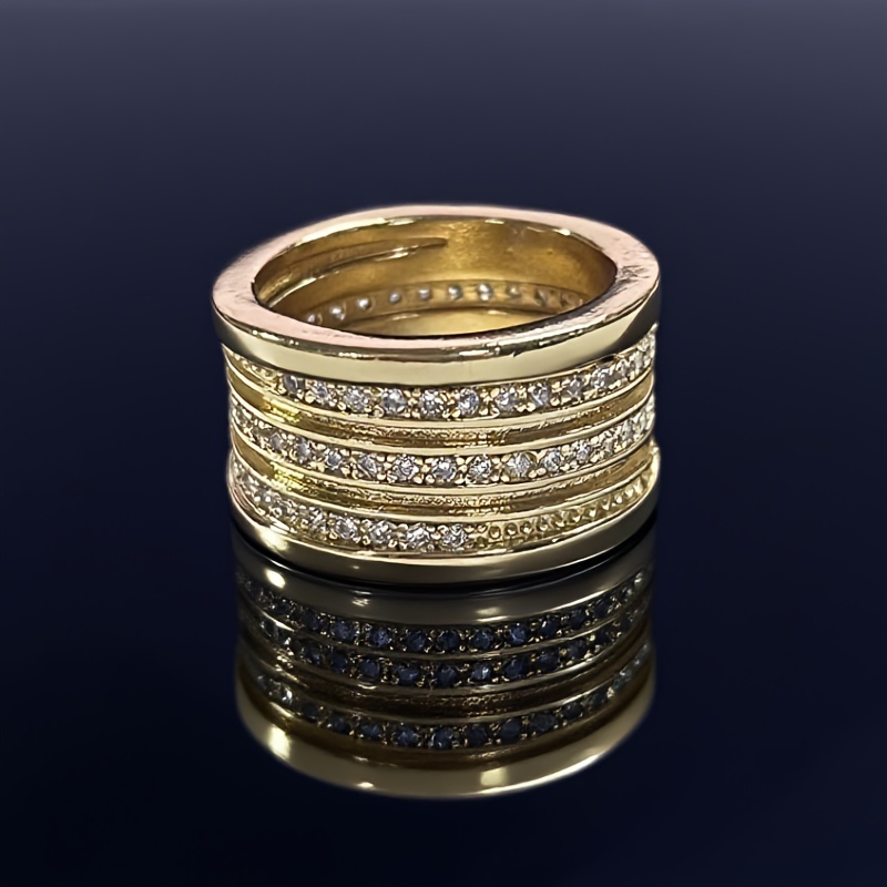 E-shop Metallischer Spiral Linien Breiter Ring Einfassung Zirkonia für Frauen Männer Täglich Party Lässiger Luxus Ring Schmuck