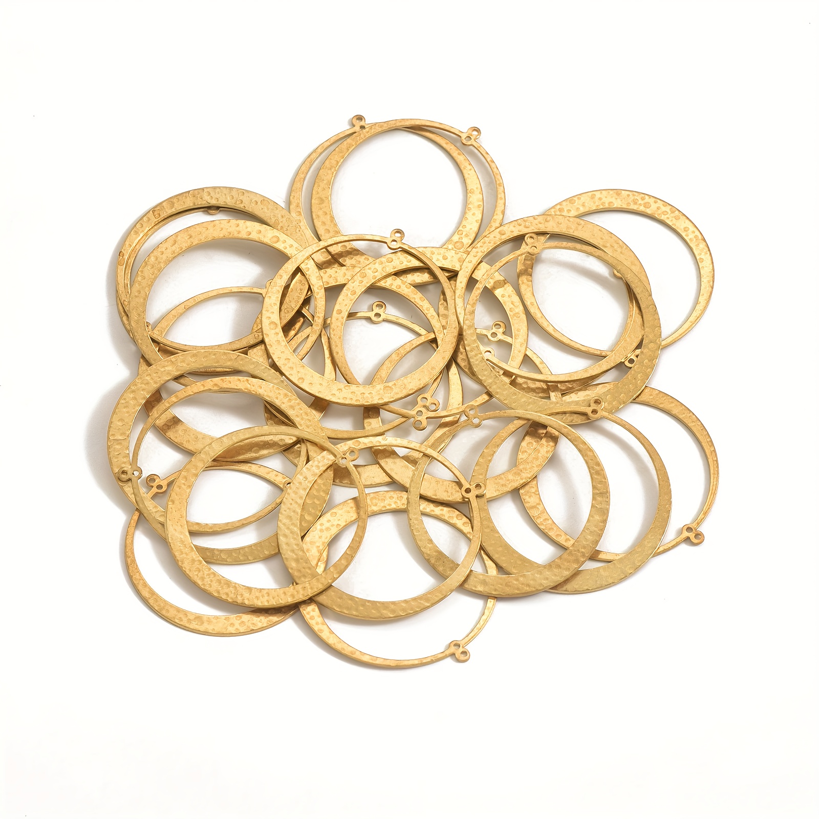 6pcs Brass Trendy Embossed Hoop Pendants
