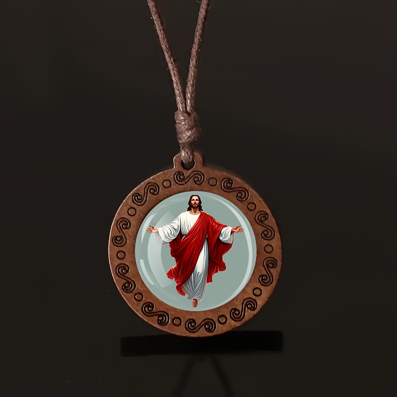 Saint Savior Red Robe Wooden Necklace, Vintage Style
