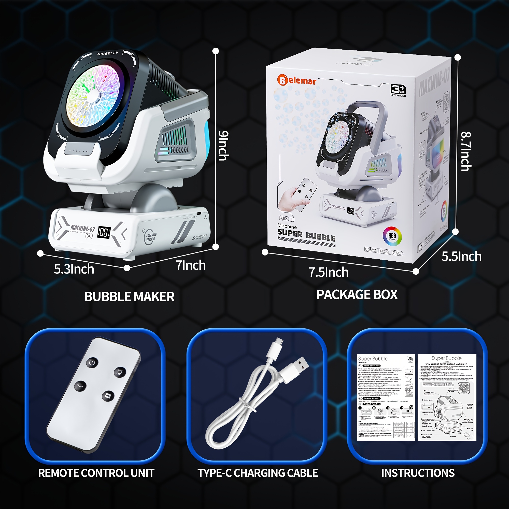 Jouet Fête Extérieur Machine à Bulles LED Rechargeable - Rotation 90°/360° Pour Enfants Fêtes