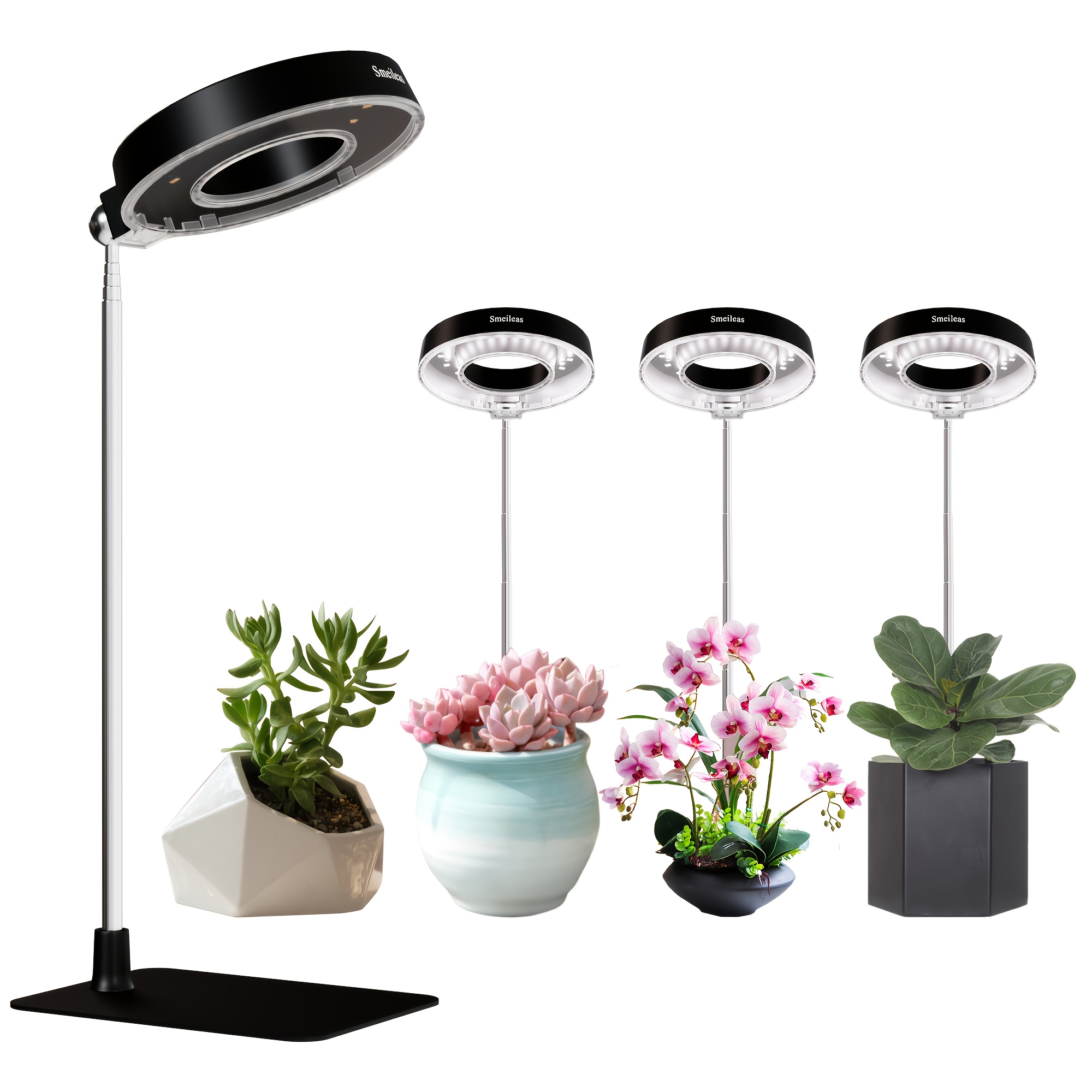 TEMU [plant Growth Lamp] 2/6pcs, Smeileas Magnetic Grow Light With 360° Adjustable Head, Full Plant Lamp With Auto Timer, 4-level Dimmable Control & Adjustable Height For Indoor Herbs & Flowers