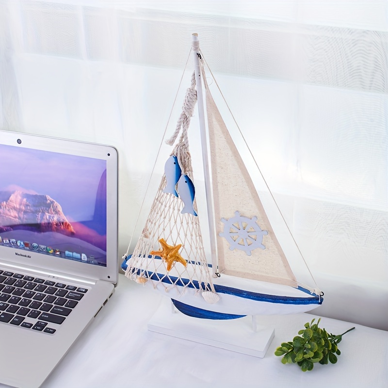 1pc nautical sailboat model mediterranean style wooden ship creative home decor good luck sea vessel display birthday housewarming gift