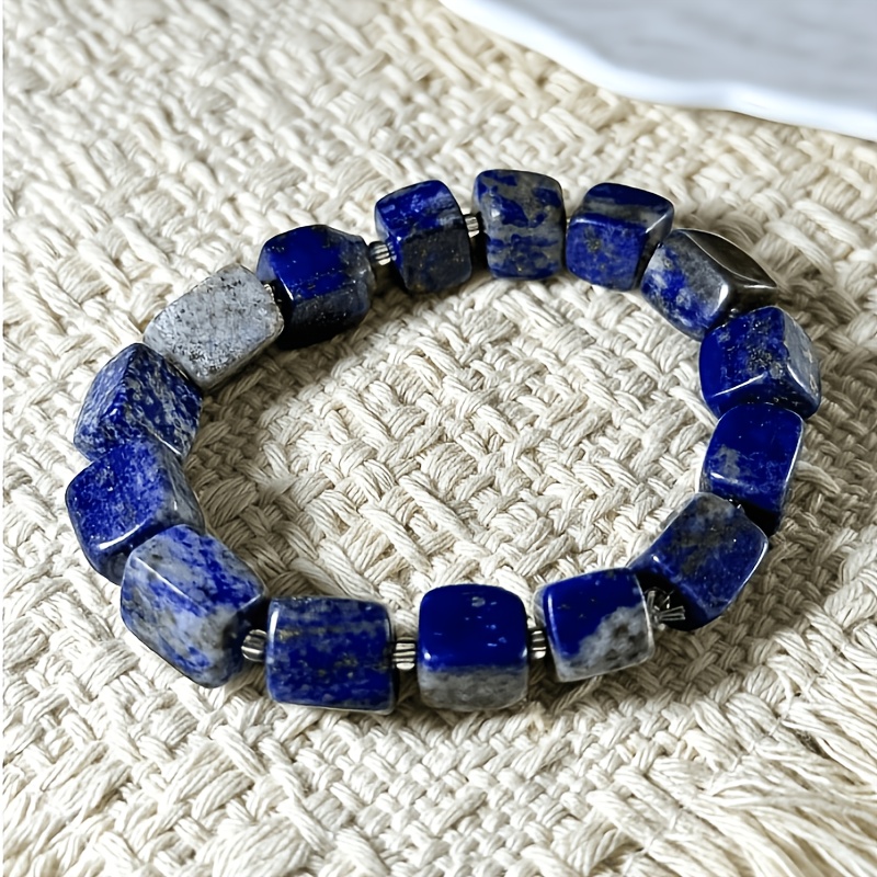 Natural Lapis Lazuli Square Bead Bracelet, Bohemian Style