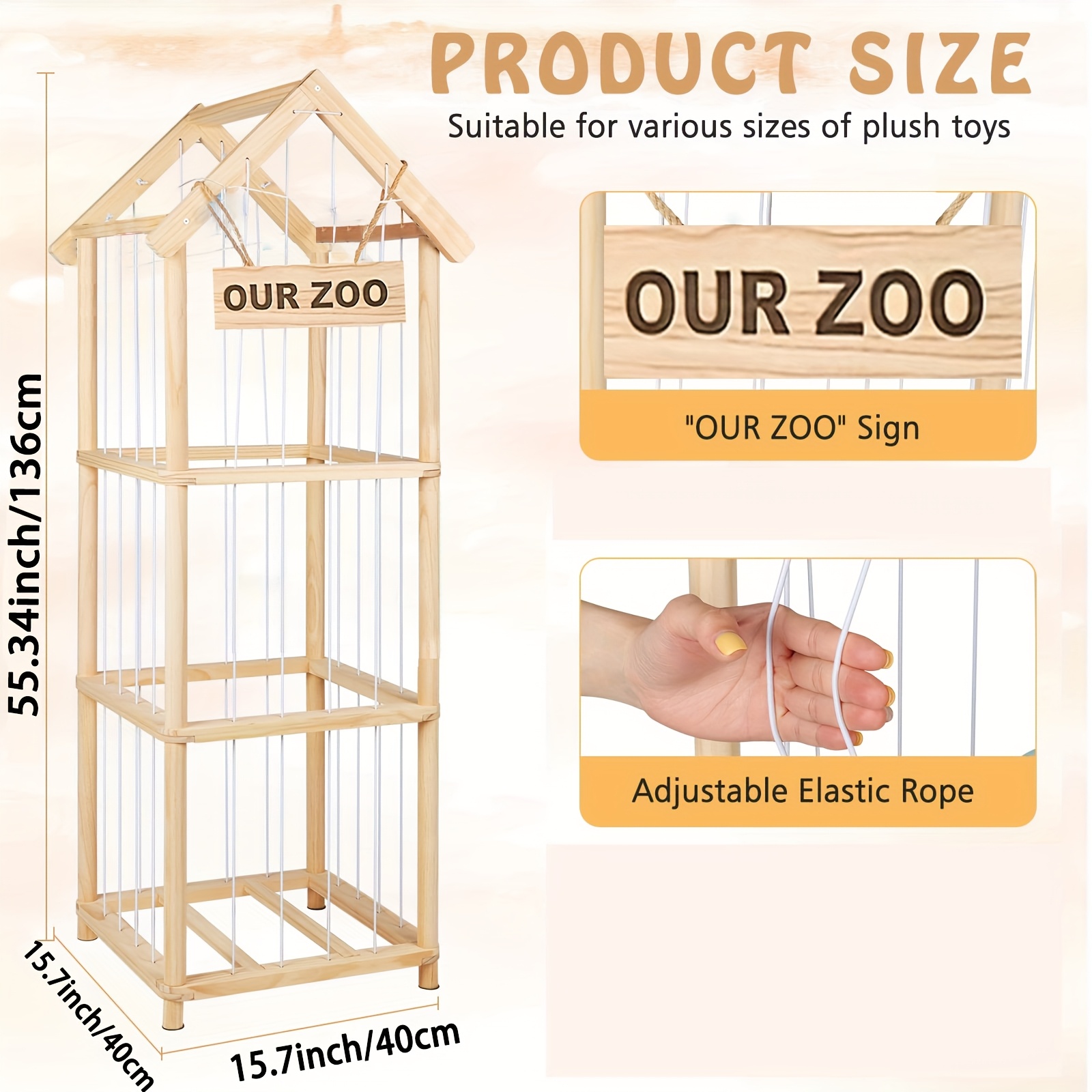 Wood Stuffed Animal Storage Holder, Space 3 Tier Vertical Large Stuffed Animal Zoo Organizer For Playroom Bedroom, Storage Birthday Gifts, Standing Shelf, Organizer For School, Christmas Gifts