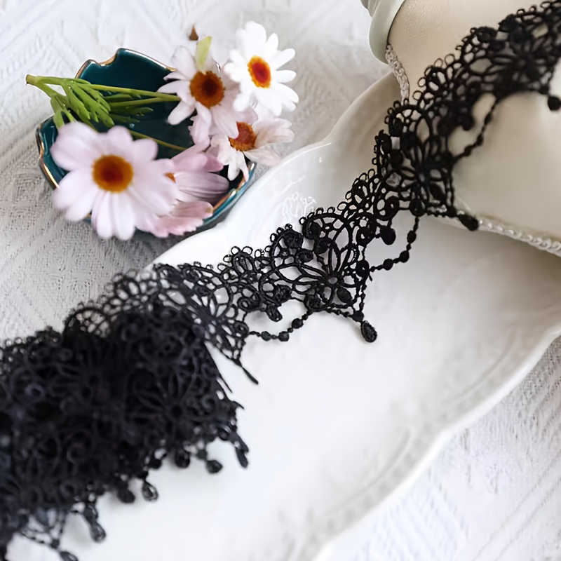 TEMU 1 de Encaje y Negro, Adiciones de Cinta de Bordado Soluble en Agua, Suministros de Costura para Vestidos, Encaje de Costura de 5 cm de Ancho