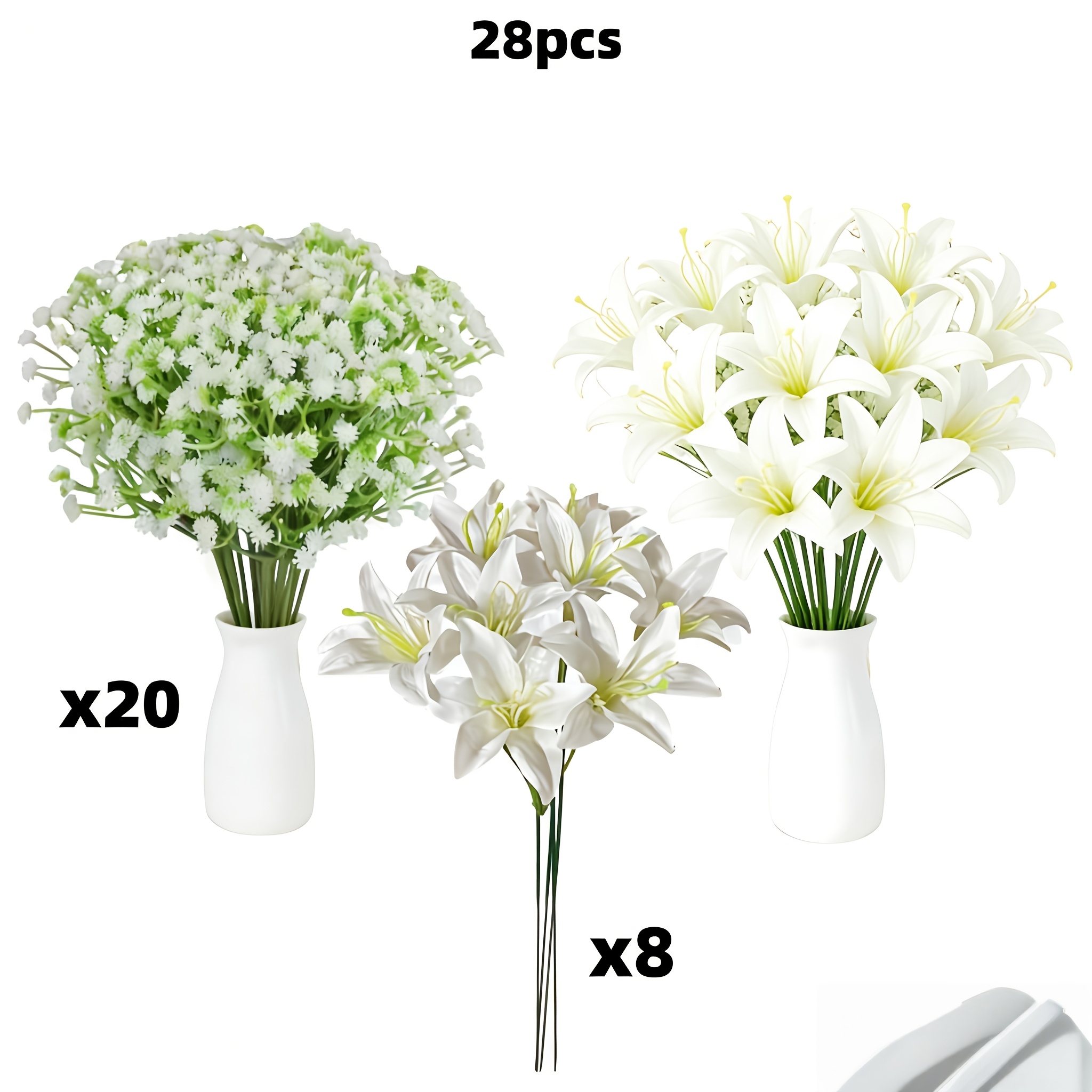 Image of Realistic White Lilies & Tongue Flowers Bouquet - Low-maintenance Artificial Wedding, Centerpieces Suitable For Christmas, Mother's Day, Valentine's, Fake Flowers For Arrangements