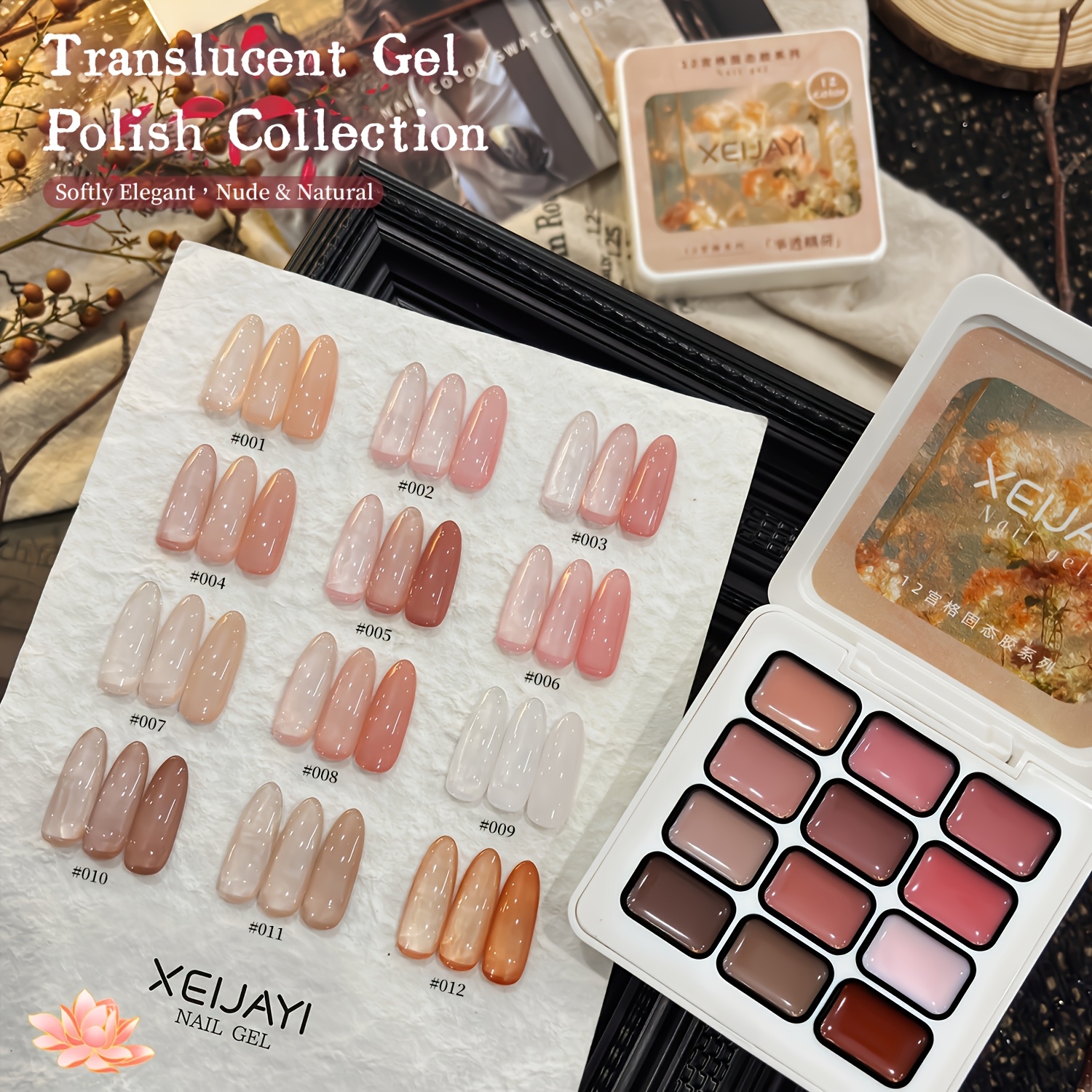 Image of Xeijayi 12 Grid Semi-transparent Solid Gel Polish - Professional Led Suitable For Home Nail Art, 12 Color High /led Nail Polish, Gel Polish For, No Wipe Gel For Diy Nail Care ()