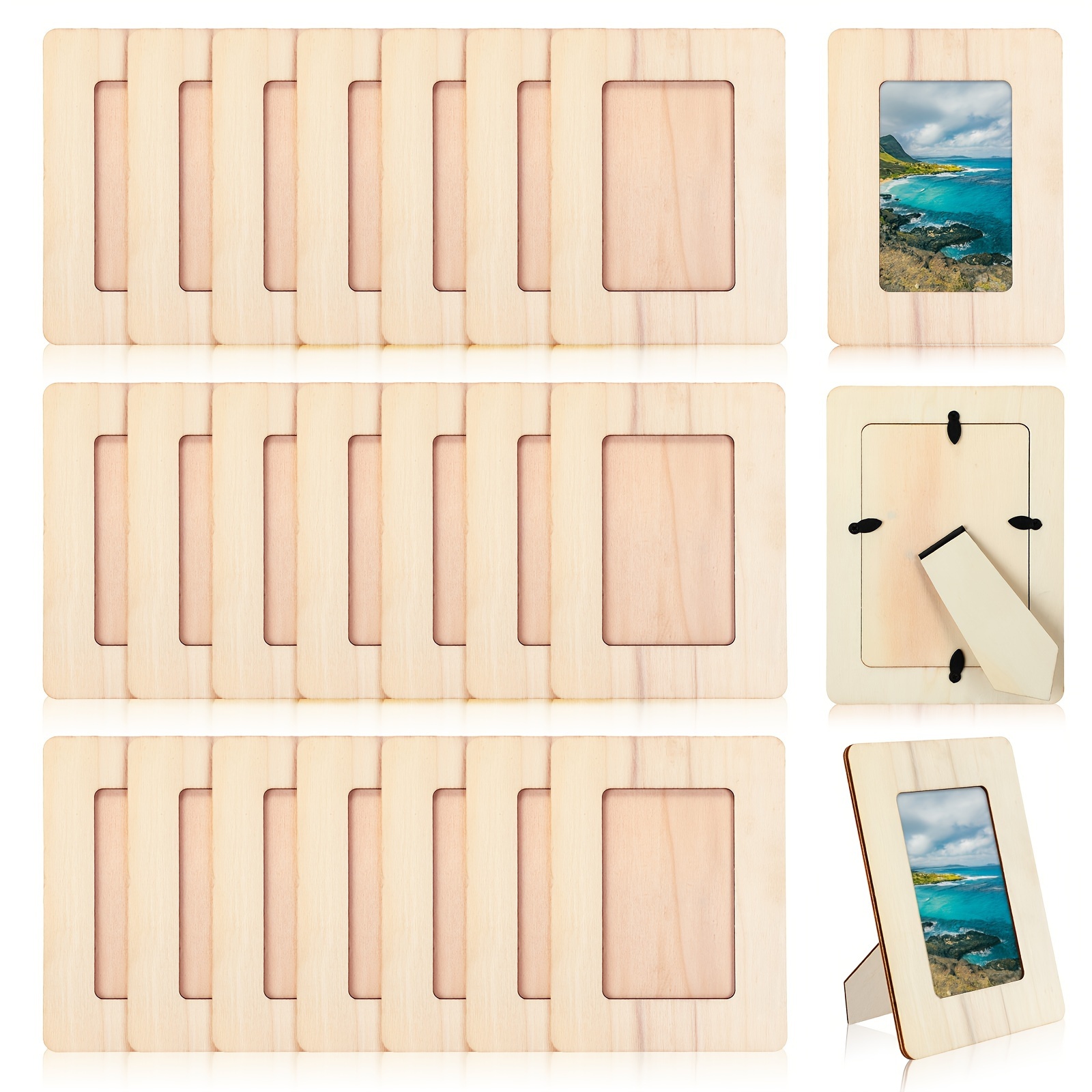 TEMU 24 Unfinished Wooden Craft Picture Frames For 3"x5" Photos Diy Picture Frames Painted Picture Frames Wooden Picture Frames For Diy Painting