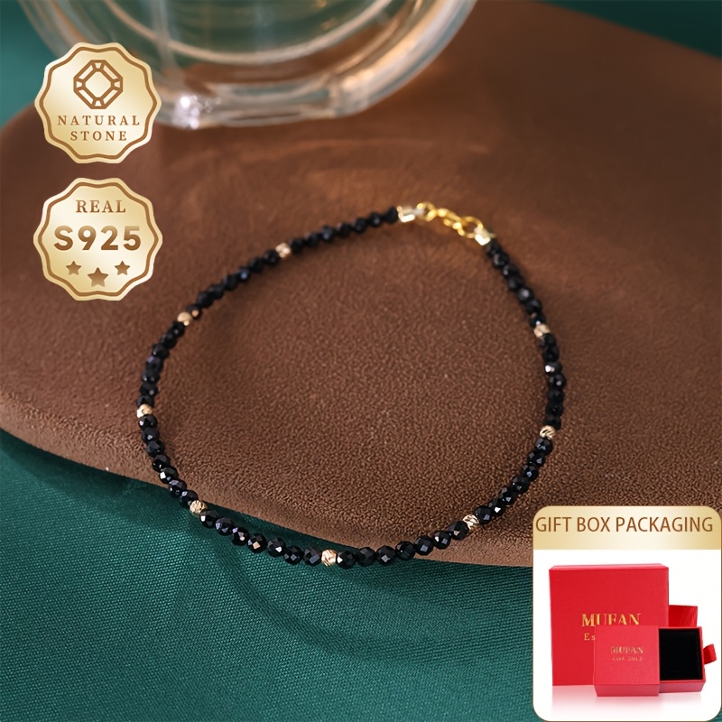 Night Sky Spinel Bracelet - S925 Silver with 3 4Mm Beads