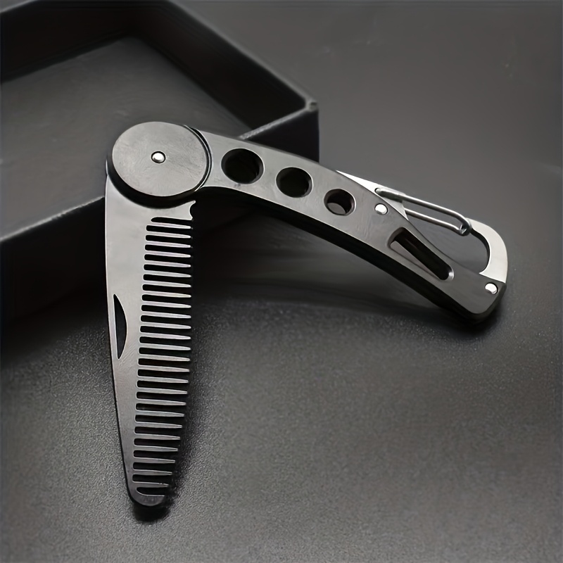 

1pc Stainless Steel Men's Beard Comb Keychain - Non-braided Iron Material, , Ideal For Beard Trimming And Styling