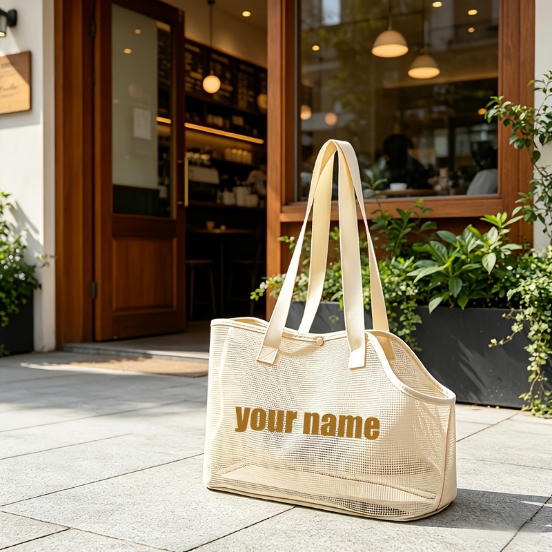 TEMU Custom Bag With Name/text - Breathable Mesh Carrier Suitable For Small , 360° Ventilation System, Lightweight Carrier With Closure , Shopping &