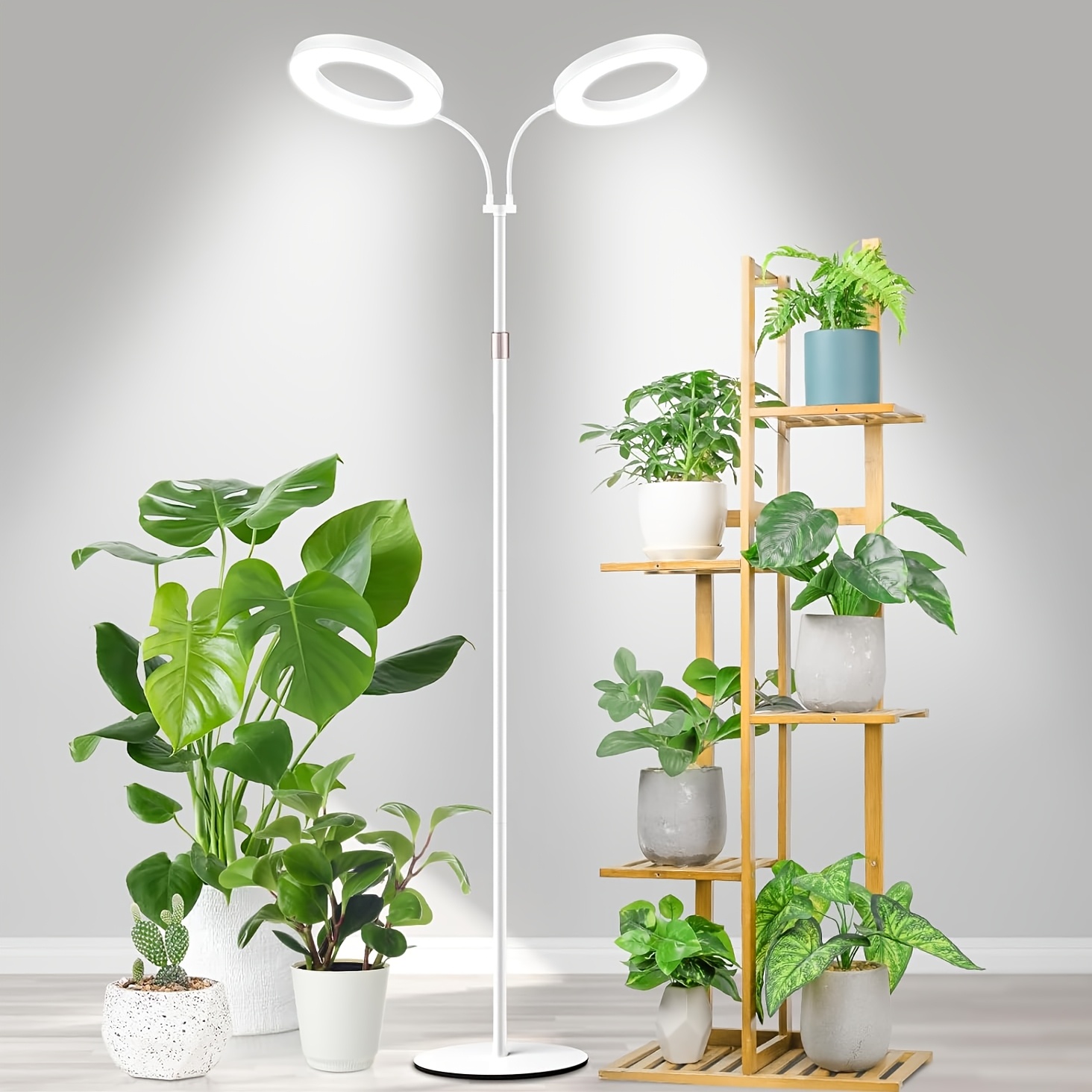 TEMU 1pc Indoor Plant Led Grow Light, White Ring Extended Design, Insertable Bracket Base, Adjustable Height, Multiple , Adjustable Timer, For Home