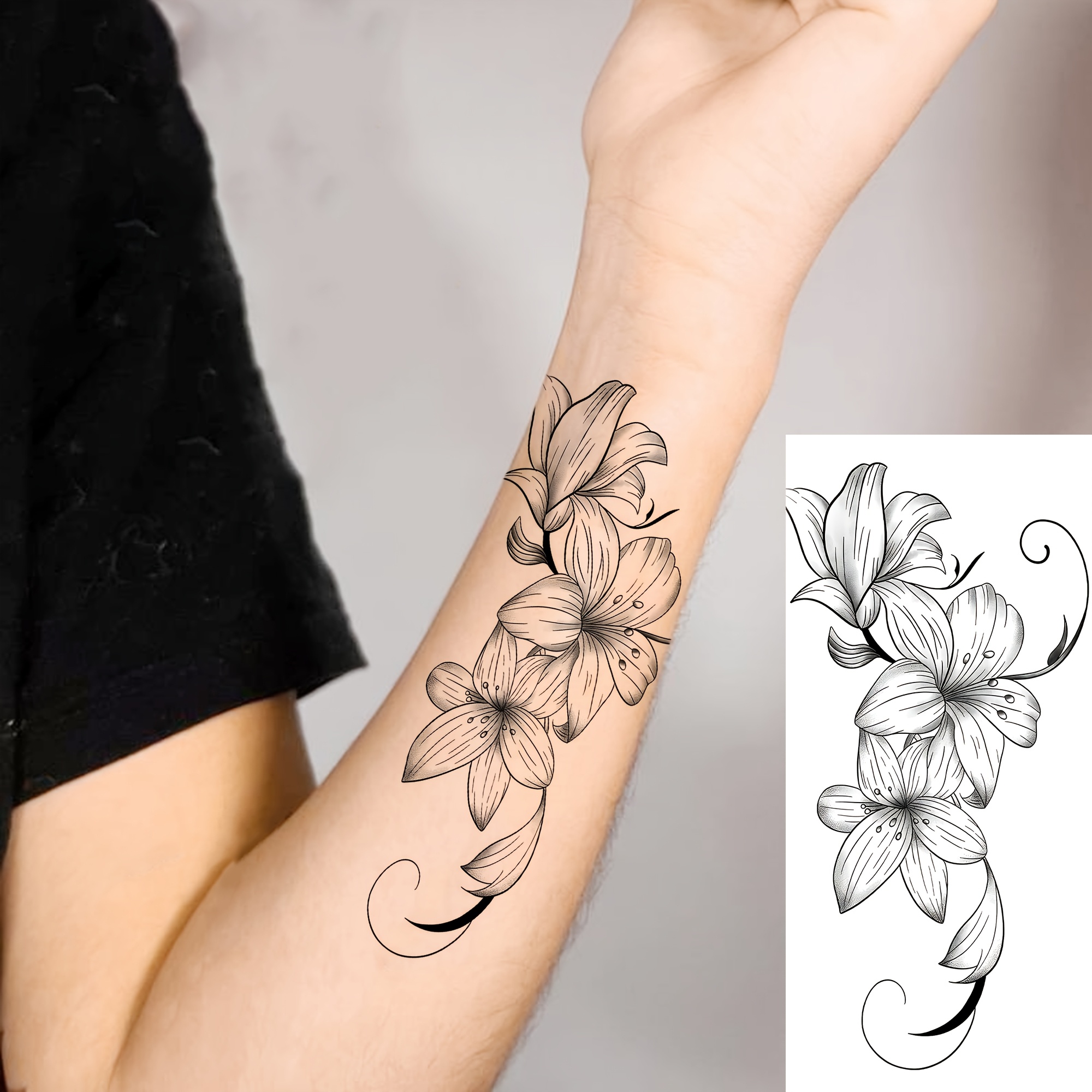 A Temporary Tattoo Sticker Featuring A Design, Suitable For Men And Women On Hands, Fingers, Feet, Neck, Waist, Legs, Thighs, Forearms, Calves, Half Sleeves, And . This Waterproof, Long-lasting