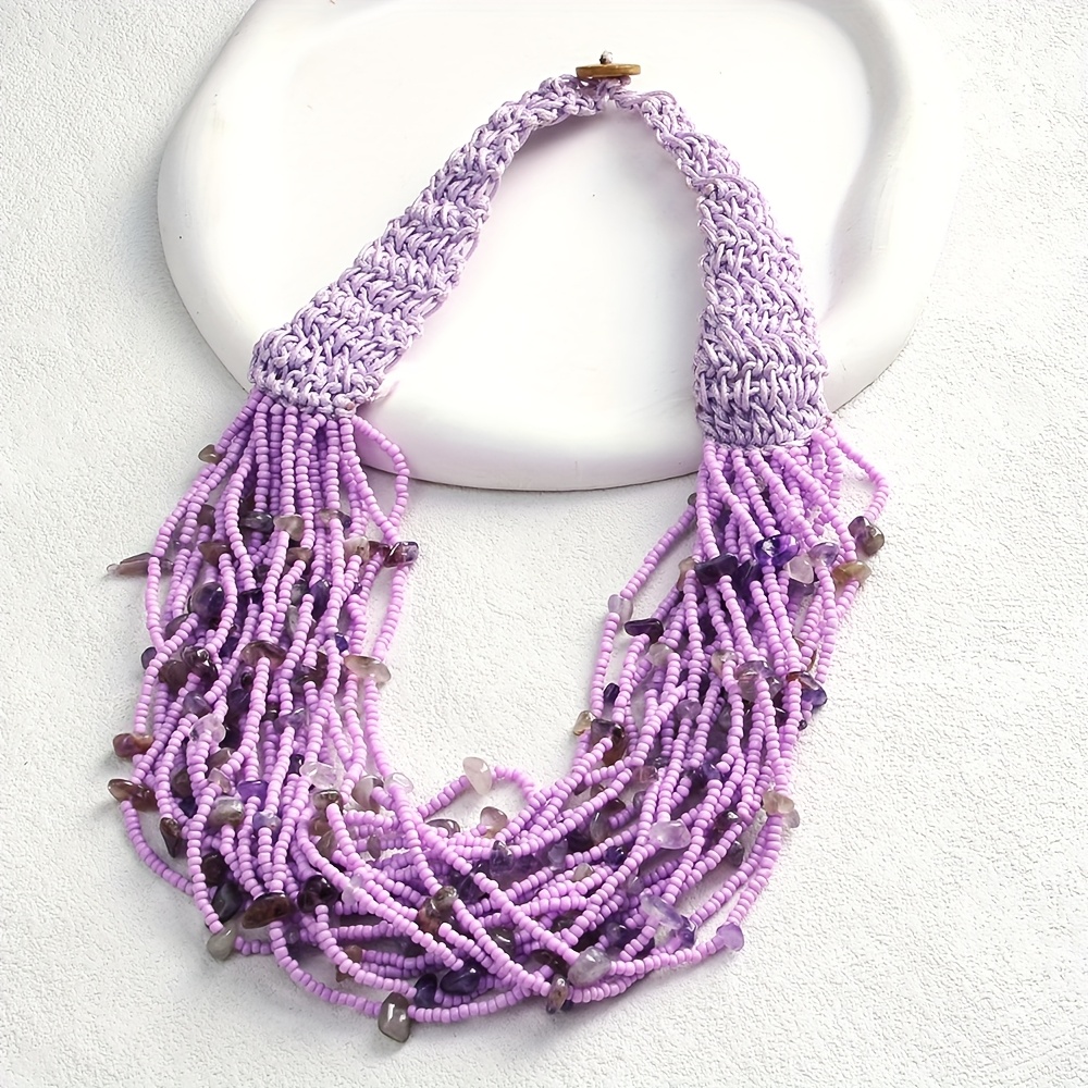 Boho Style Seed Bead & Stone Choker Necklace