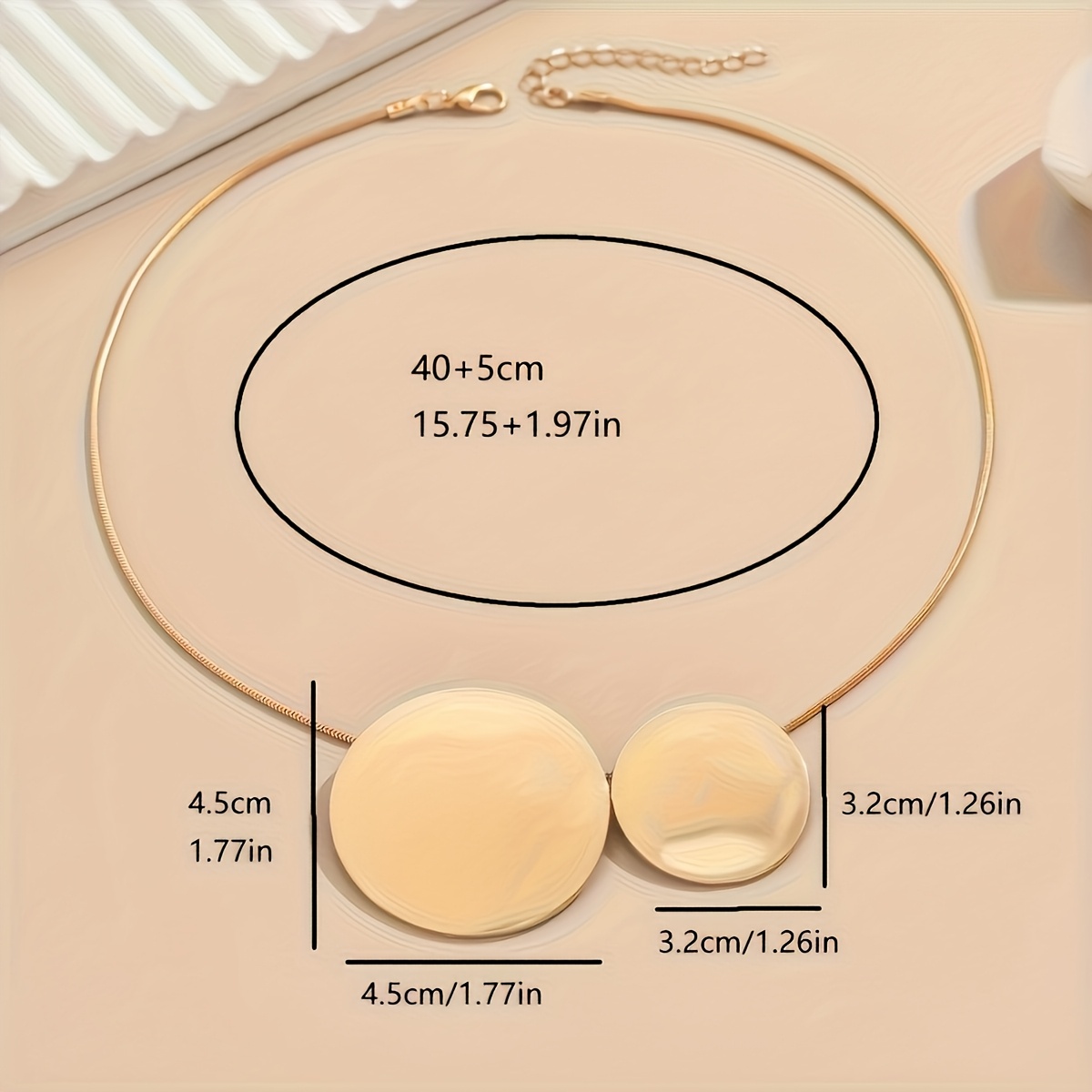 Minimalist Geometric Circle Snake Chain Necklace, Golden-Tone