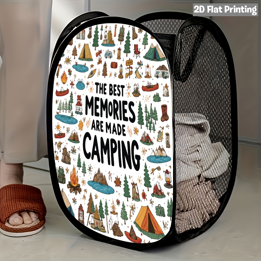 TEMU Panier à linge pliable 2D plat 1pc pour camping et - Panier à linge pop-up en , cadeau de rangement portable pour voyages air et camping