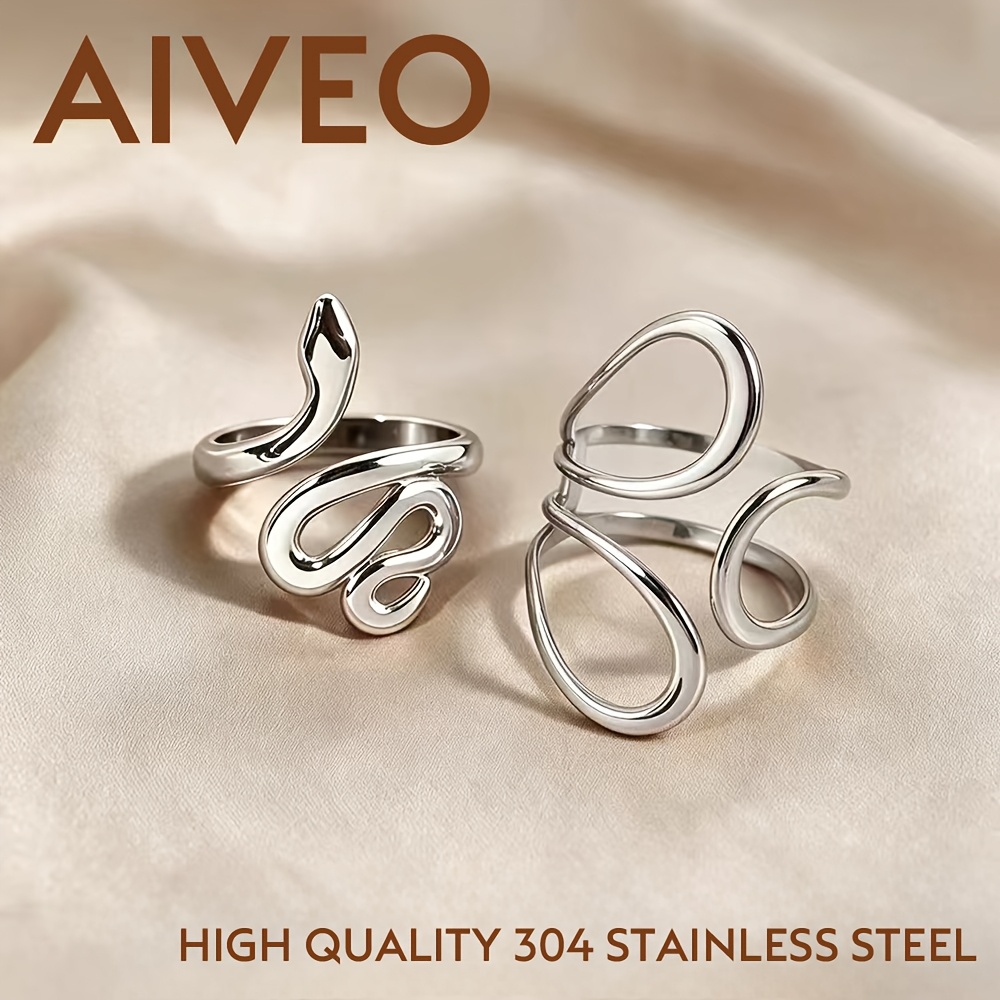 Women's 2pcs Stackable Open Ring Set, High-Quality Stainless Steel