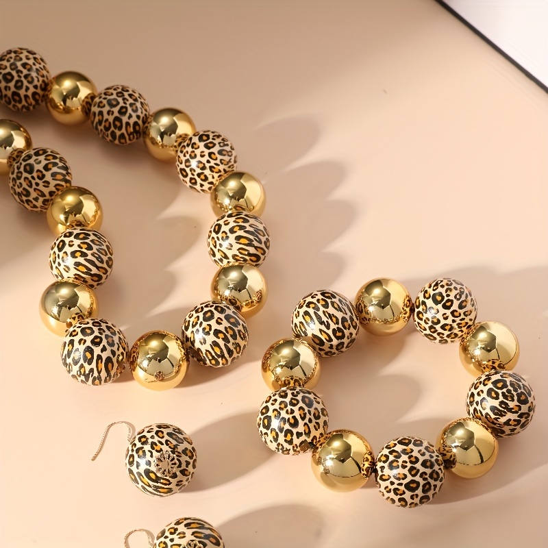 Exaggerated Leopard Bead Jewelry Set for Party