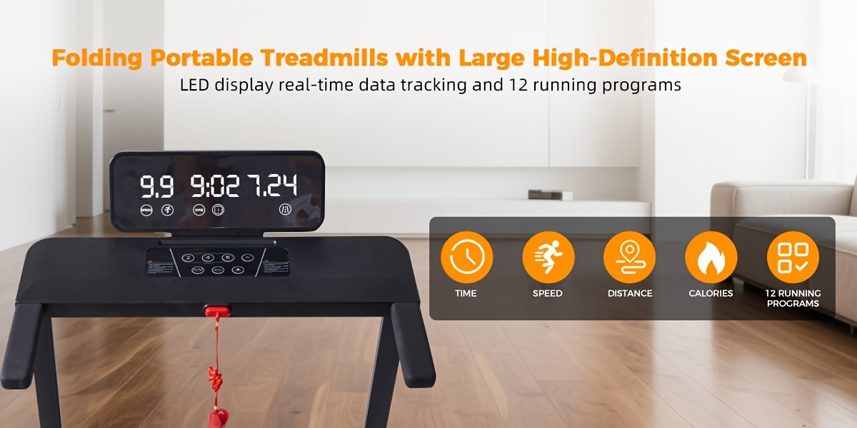 Treadmill With Handles, Small Treadmills Home, Portable Electric Treadmills For Home 400Lbs Capacity, Walking Pad Treadmill, Lightweight Folding Foldable Walking Pad With LED Display, Without Battery