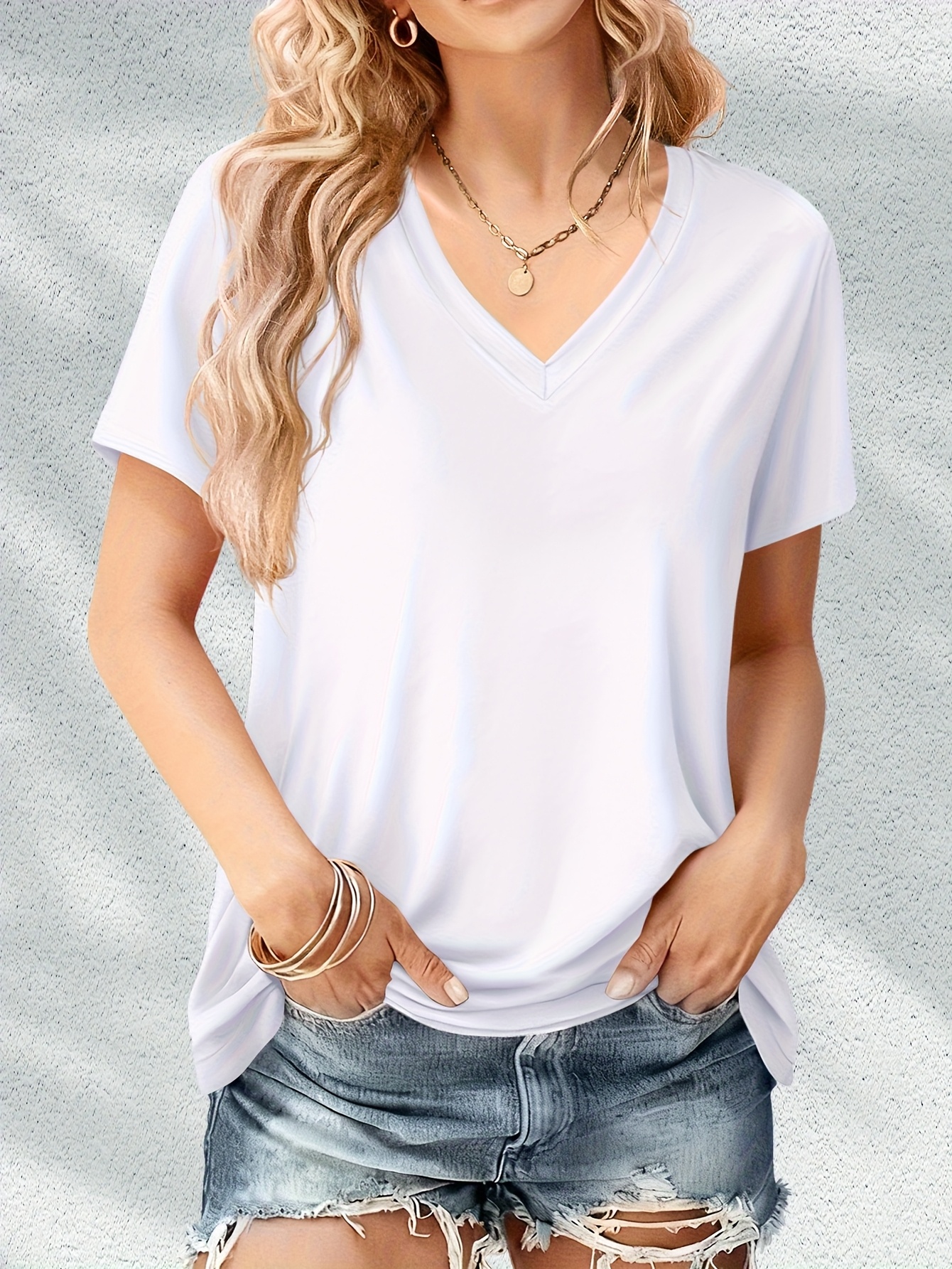 spring summer new casual versatile fashion v neck soft breathable short sleeve t shirt