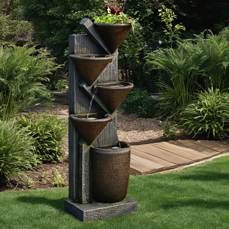 1pc Large 49.6-Inch Tiered Bowl And Light Outdoor Water Feature Fountain, Creates A Tranquil Oasis for Outdoor Living Spaces, Suitable for And Landscapes, Patios, Balconies, Lawns.