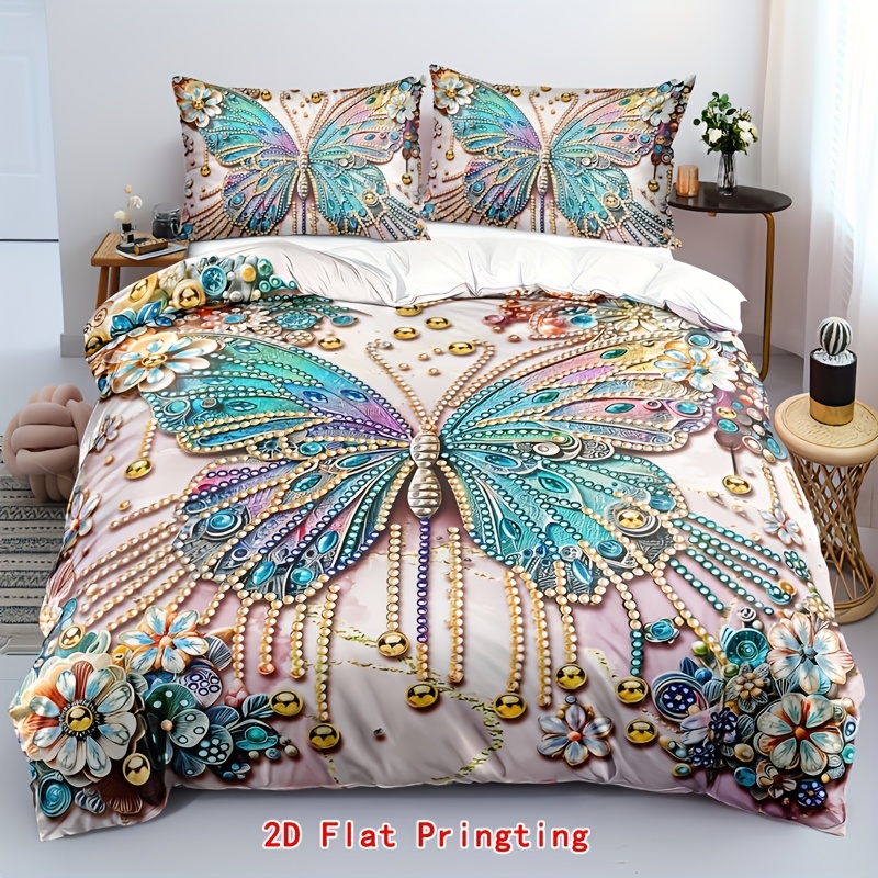 TEMU 2d Flat Printing. 2/3pcs Soft Comfortable Duvet Cover, Print Bedding, Bedding Pink And Golden, Twin Bedding, Colorful Bedding (1 X Duvet Cover