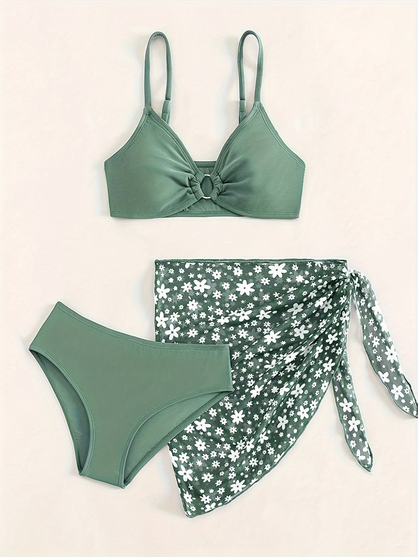 item picture girls student   cute   floral print academic vacation casual spa bikini 3pcs set