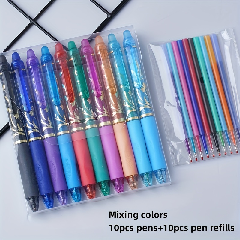 

10 Erasable Neutral Pen Set, 10 Colors - Blue, Red, Green, Orange, Purple And Other Ink Colors, Replaceable Pen , With Eraser, Pen With Pocket Clip, Suitable For School And Office Supplies