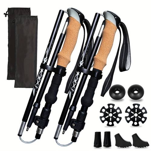 2 stuks opvouwbare wandelstokken, wandelstokken met antislip handvat, ultralichte opvouwbare wandelstokken, balansondersteuning, lichtgewicht aluminium, geschikt voor vrouwen en mannen, vakantiecadeau