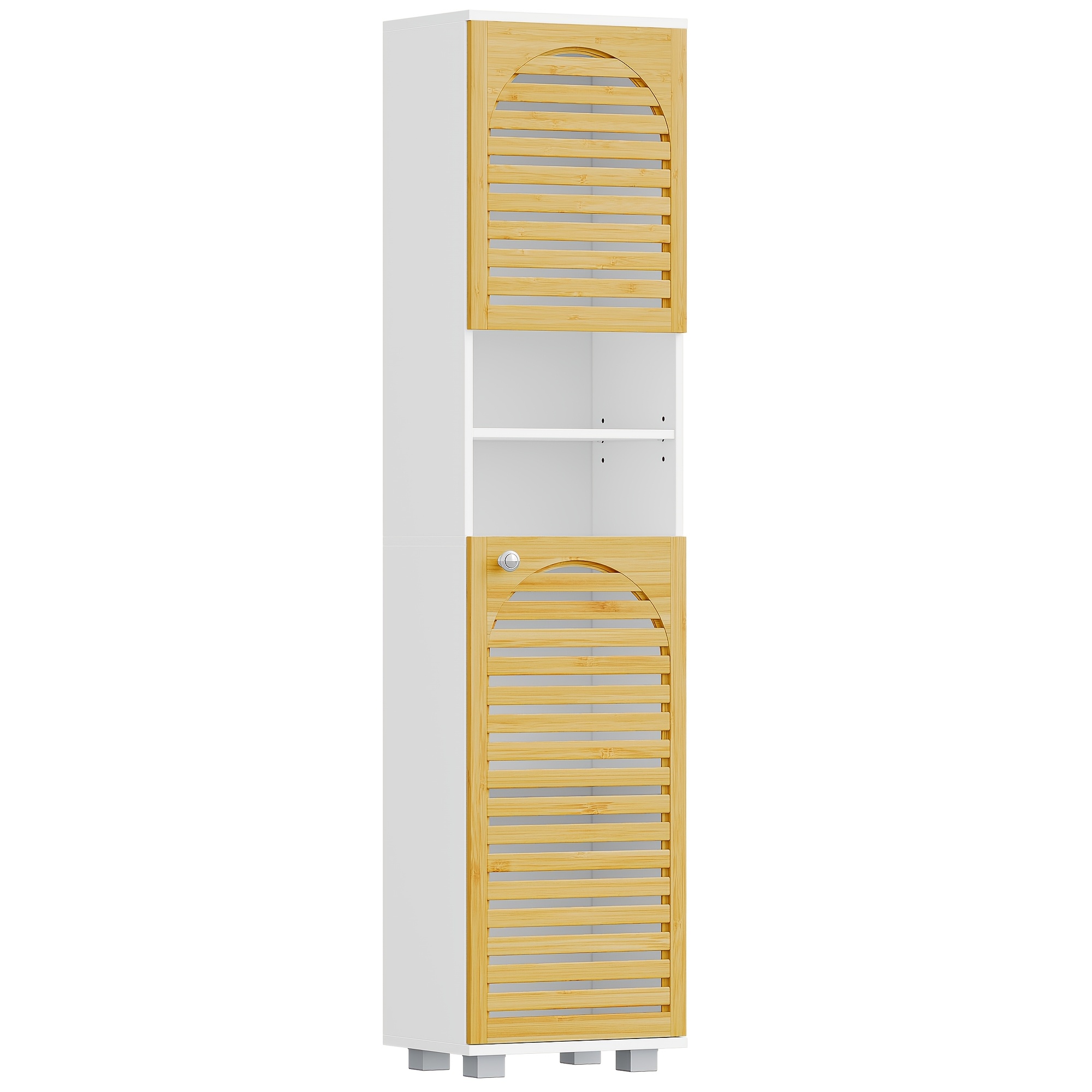 TEMU Medicine Cabinet, Storage Cabinet, Bamboo High Bathroom Storage With Adjustable Shelves, Kitchen Cabinet With Doors And 2 Open Compartments, For