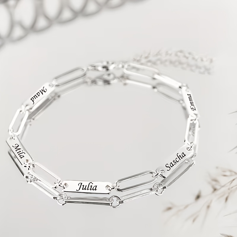 E-shop Personalisiertes Damen-Modearmband mit Familiennamen in Gold/Silber, Gravur mit 1-5 Namen möglich, Personalisiertes Armband mit Initialen,